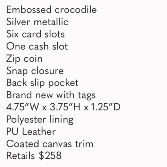 Authentic Michael Kors Premium Croc Embossed Trifold Wallet Silver Metallic - Picture 4 of 9